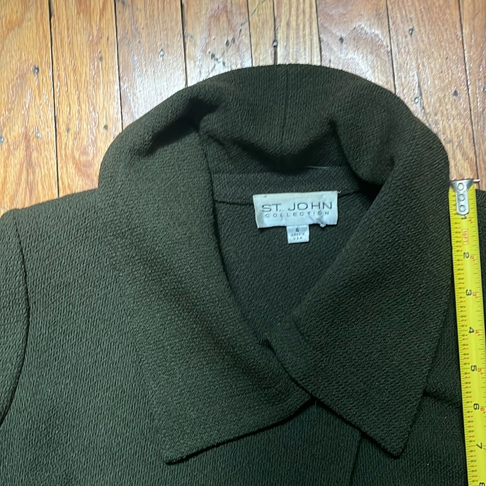 St John Collection Loden Green long knit jacket, size 4